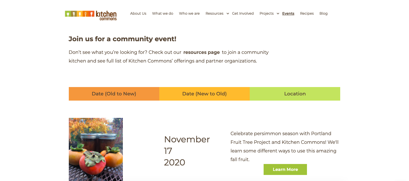 Event page for Kitchen Commons website