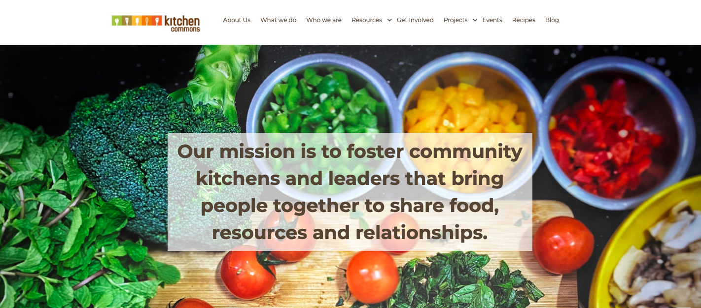 Home page for Kitchen Commons website
